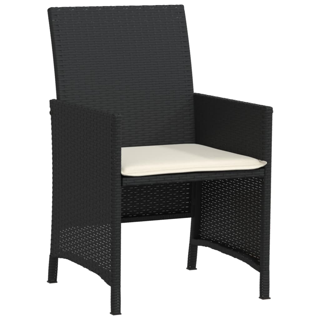 vidaXL Set bistro cu perne, 3 piese, negru, poliratan