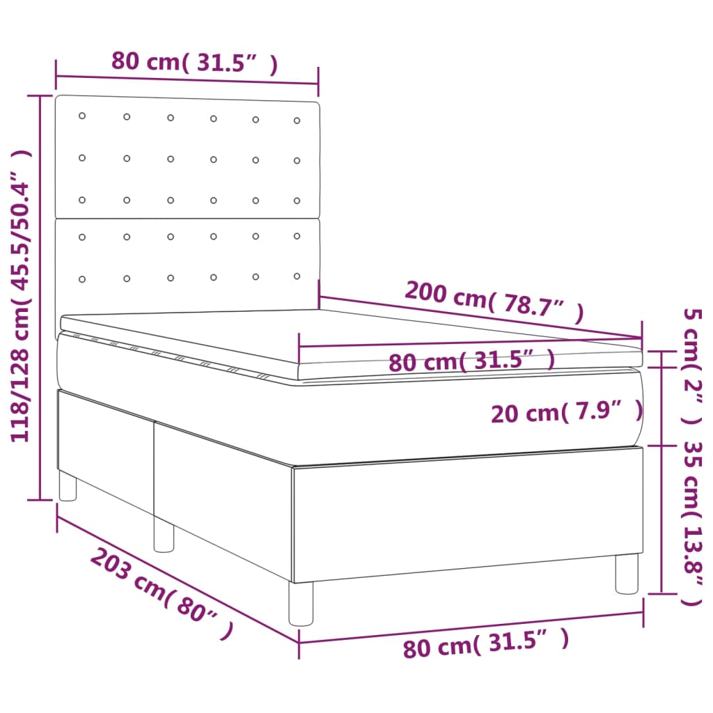 vidaXL Pat box spring cu saltea, cappuccino, 80x200 cm piele ecologică