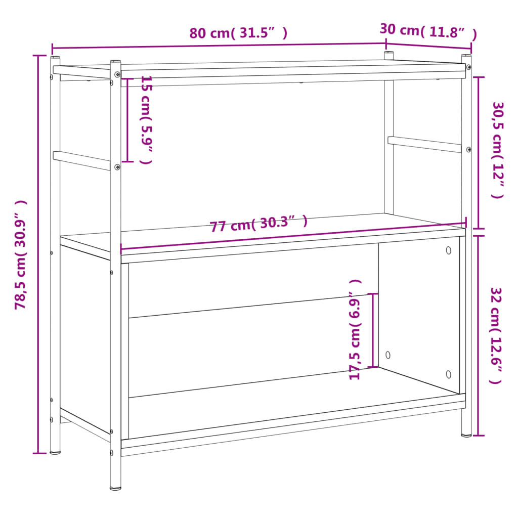 vidaXL Raft de cărți stejar maro 80x30x78,5 cm lemn prelucrat și fier