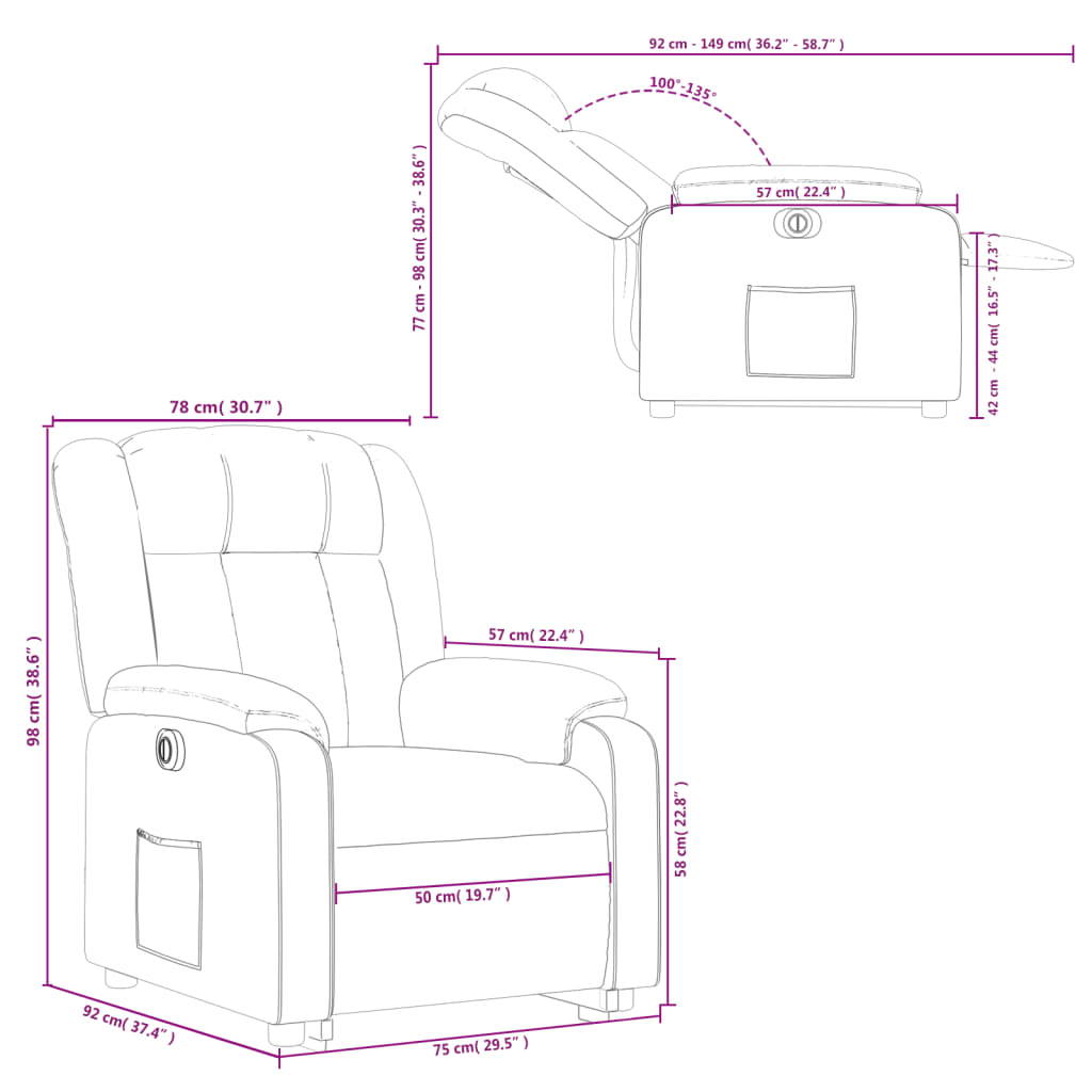 vidaXL Fotoliu electric rabatabil cu ridicare, crem, textil