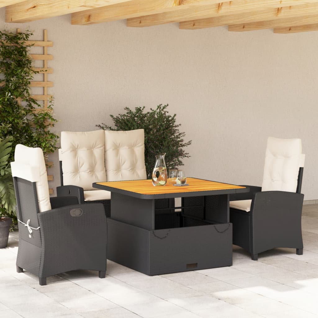 vidaXL Set mobilier de grădină cu perne, 5 piese, negru, poliratan