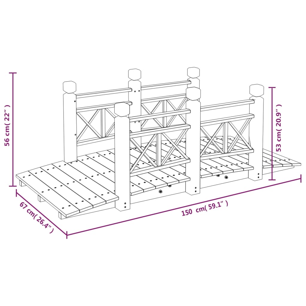 vidaXL Pod de grădină cu balustrade, 150x67x56 cm, lemn masiv de molid