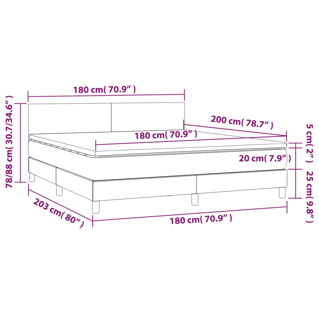 vidaXL Pat cu arcuri, saltea și LED, alb, 180x200 cm, piele ecologică