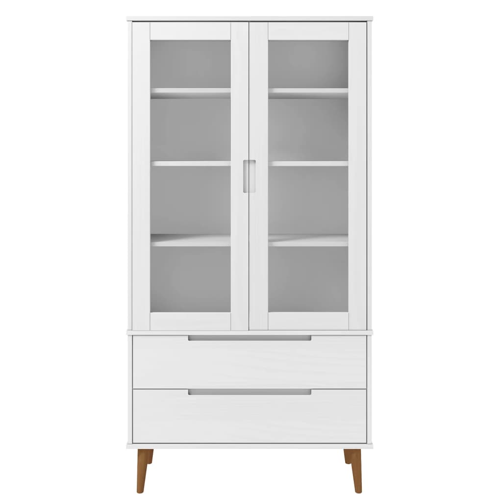 vidaXL Dulap cu vitrină, alb, 90x35x175 cm, lemn masiv de pin