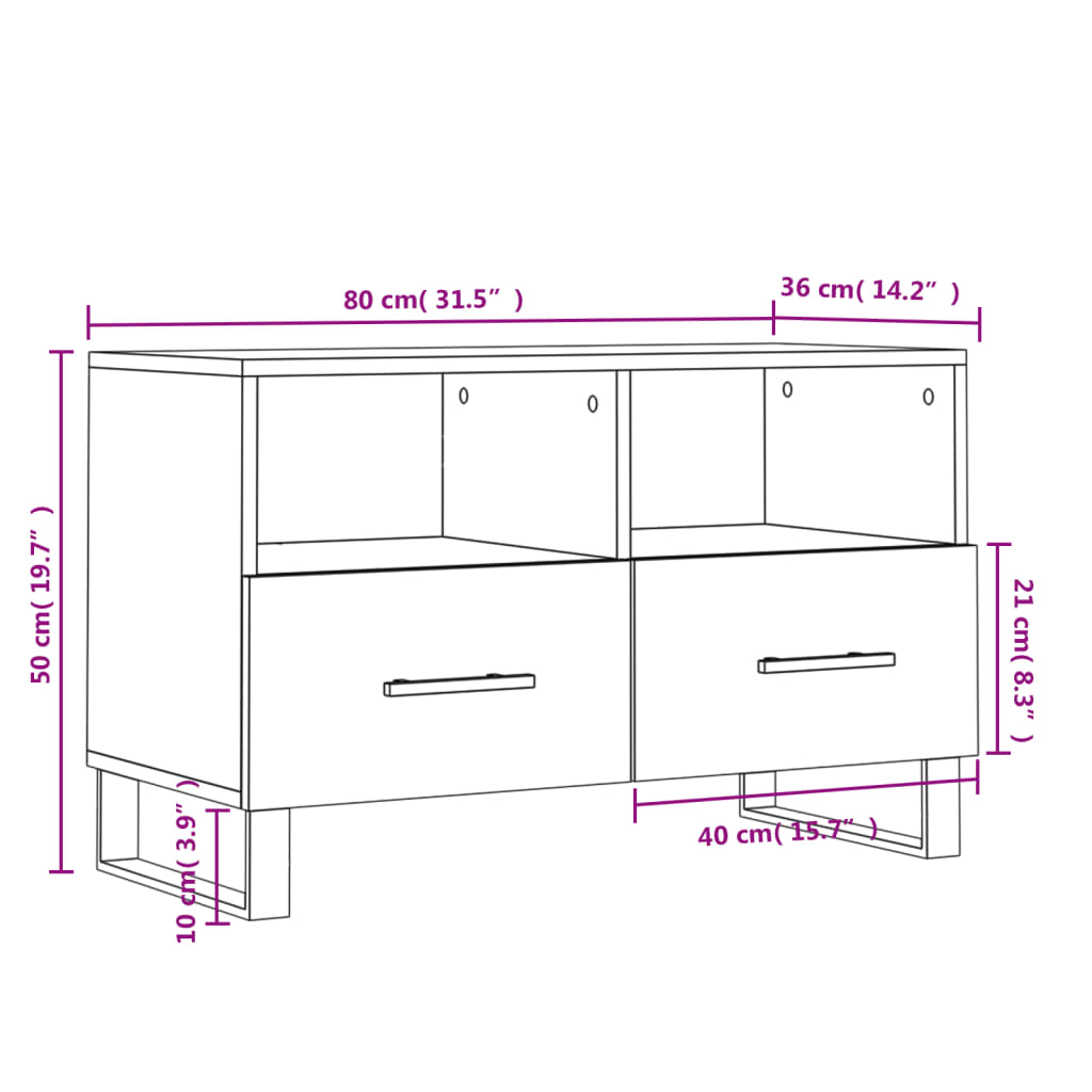 vidaXL Comodă TV, gri sonoma, 80x36x50 cm, lemn prelucrat