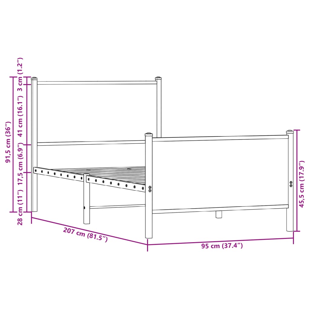 vidaXL Cadru pat metalic tăblie cap/picioare, stejar maro 90x200 cm