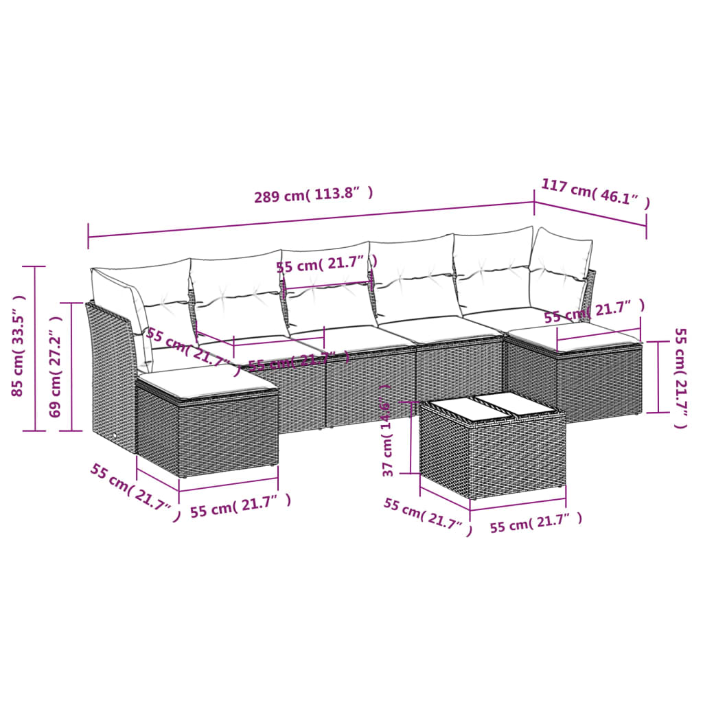 vidaXL Set mobilier de grădină cu perne, 8 piese, negru, poliratan