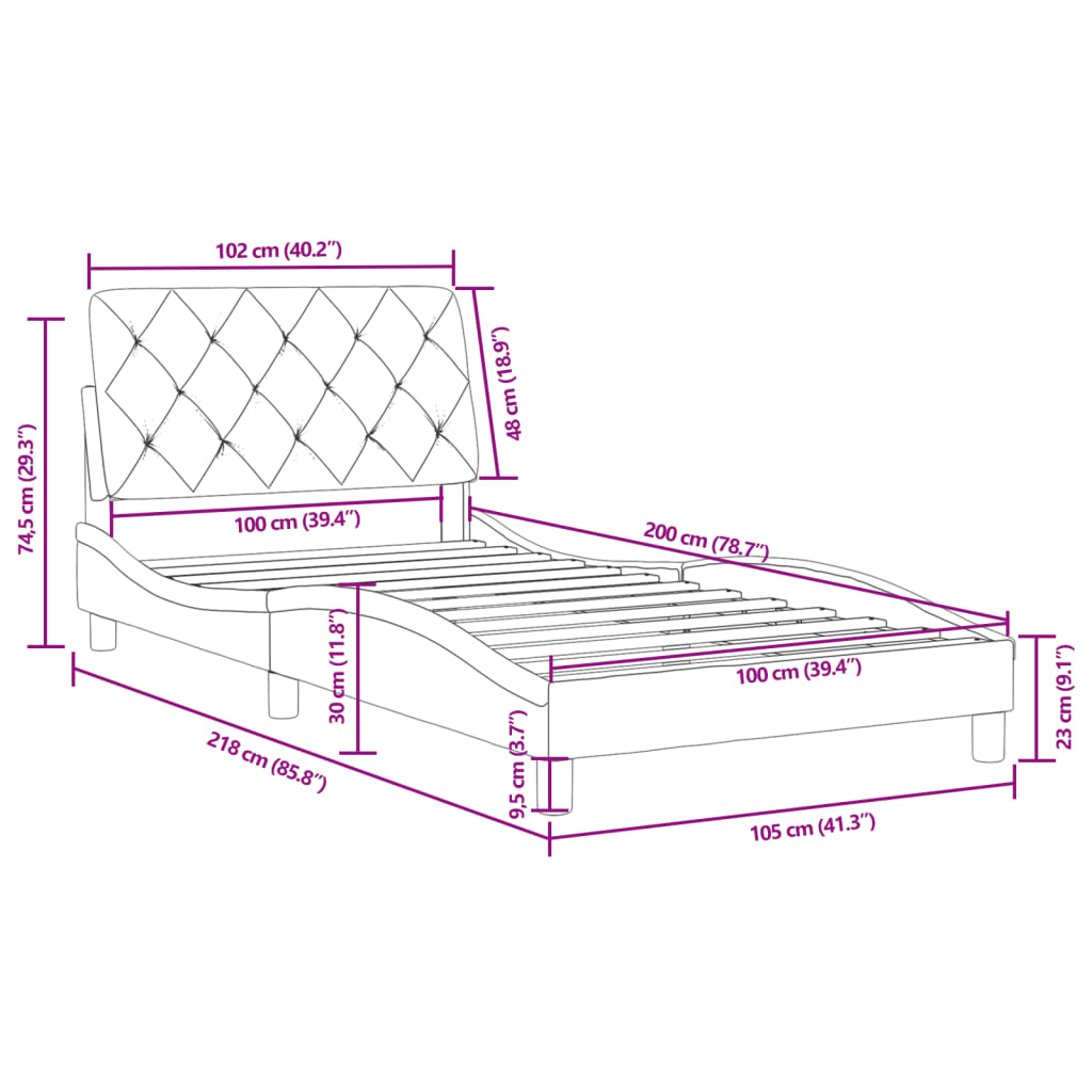 vidaXL Cadru de pat fără saltea, gri închis, 100x200 cm, catifea