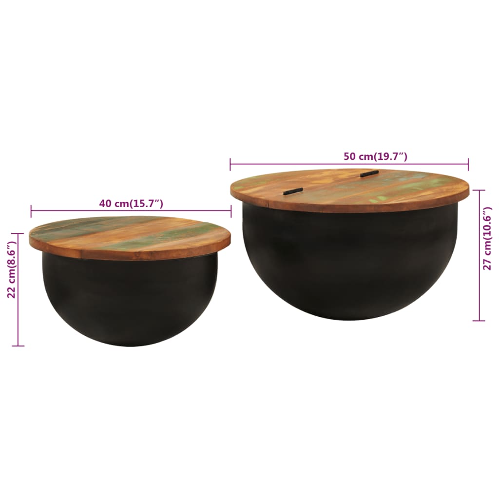 vidaXL Set măsuțe de cafea, 2 piese, negru, lemn masiv reciclat