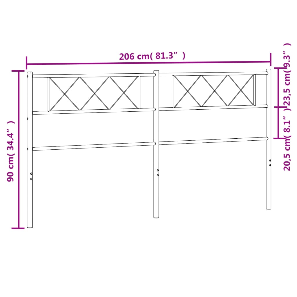 vidaXL Tăblie de pat metalică, negru, 200 cm