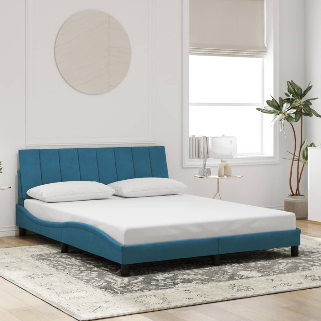 vidaXL Cadru de pat cu lumini LED, albastru, 160x200 cm, catifea