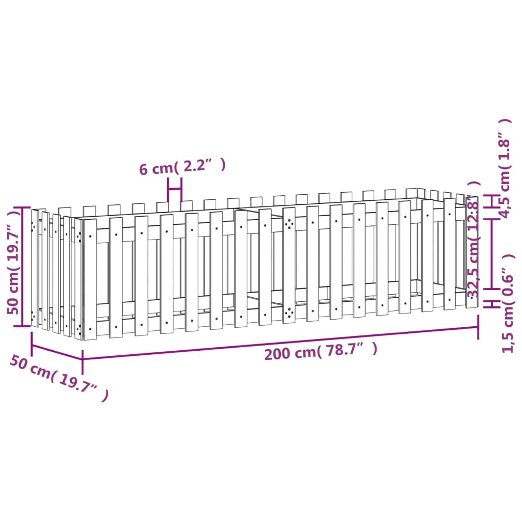 vidaXL Pat înălțat grădină design gard alb 200x50x50cm lemn pin tratat