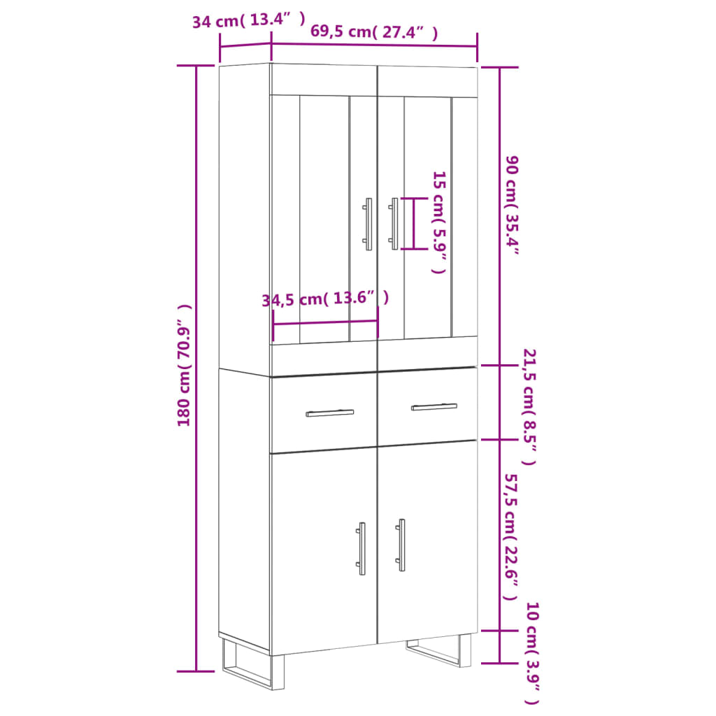 vidaXL Dulap înalt, stejar maro, 69,5x34x180 cm, lemn compozit