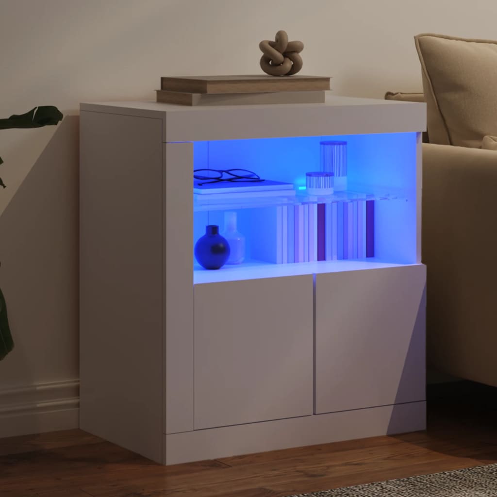 vidaXL Servantă cu lumini LED, alb, 60,5x37x67 cm