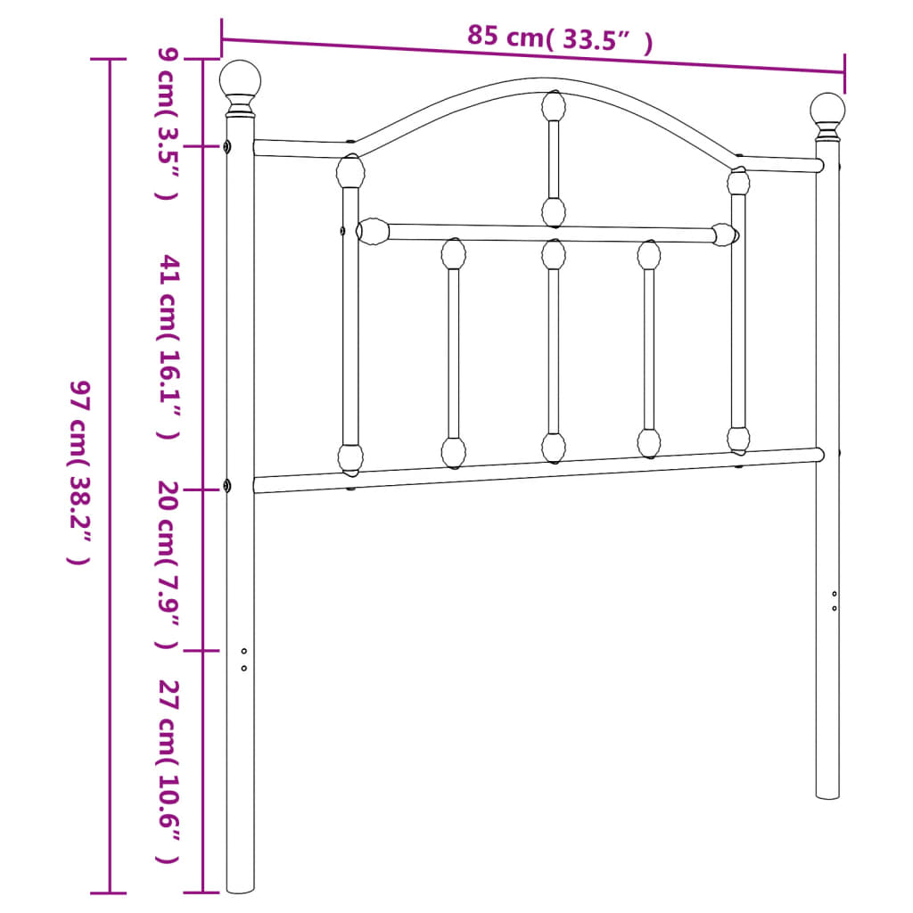 vidaXL Tăblie de pat metalică, alb, 80 cm