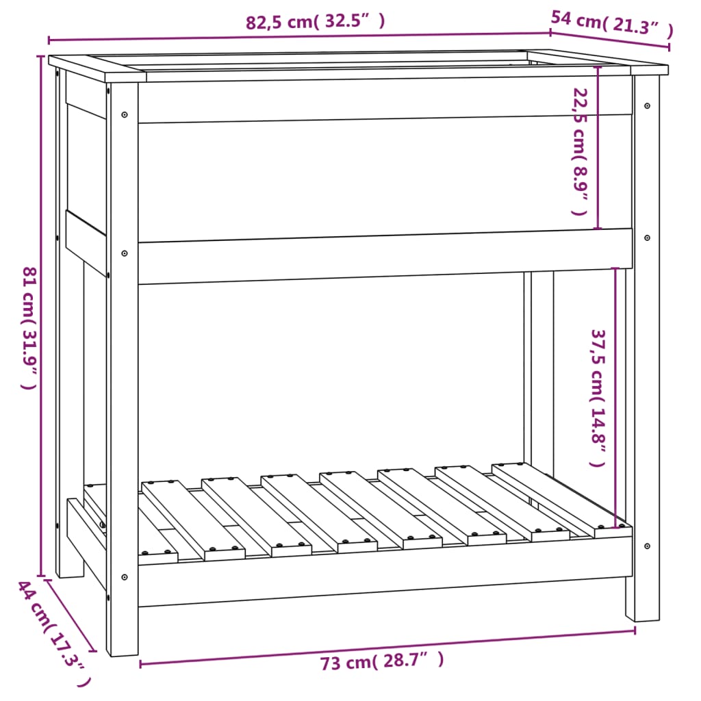 vidaXL Jardinieră cu raft, alb, 82,5x54x81 cm, lemn masiv de pin