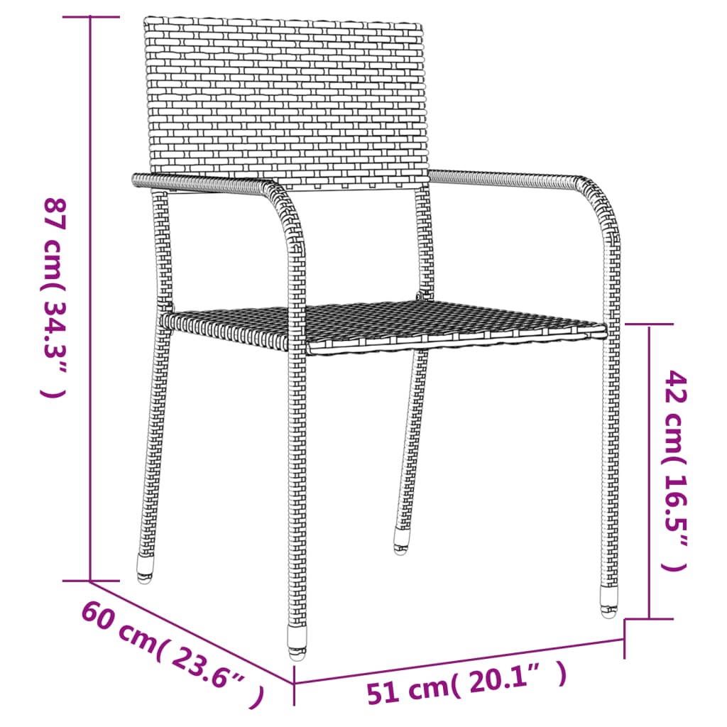 vidaXL Set mobilier de grădină, 3 piese, negru, poliratan și oțel