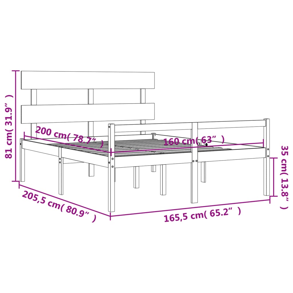 vidaXL Cadru de pat senior cu tăblie, 160x200 cm, lemn masiv