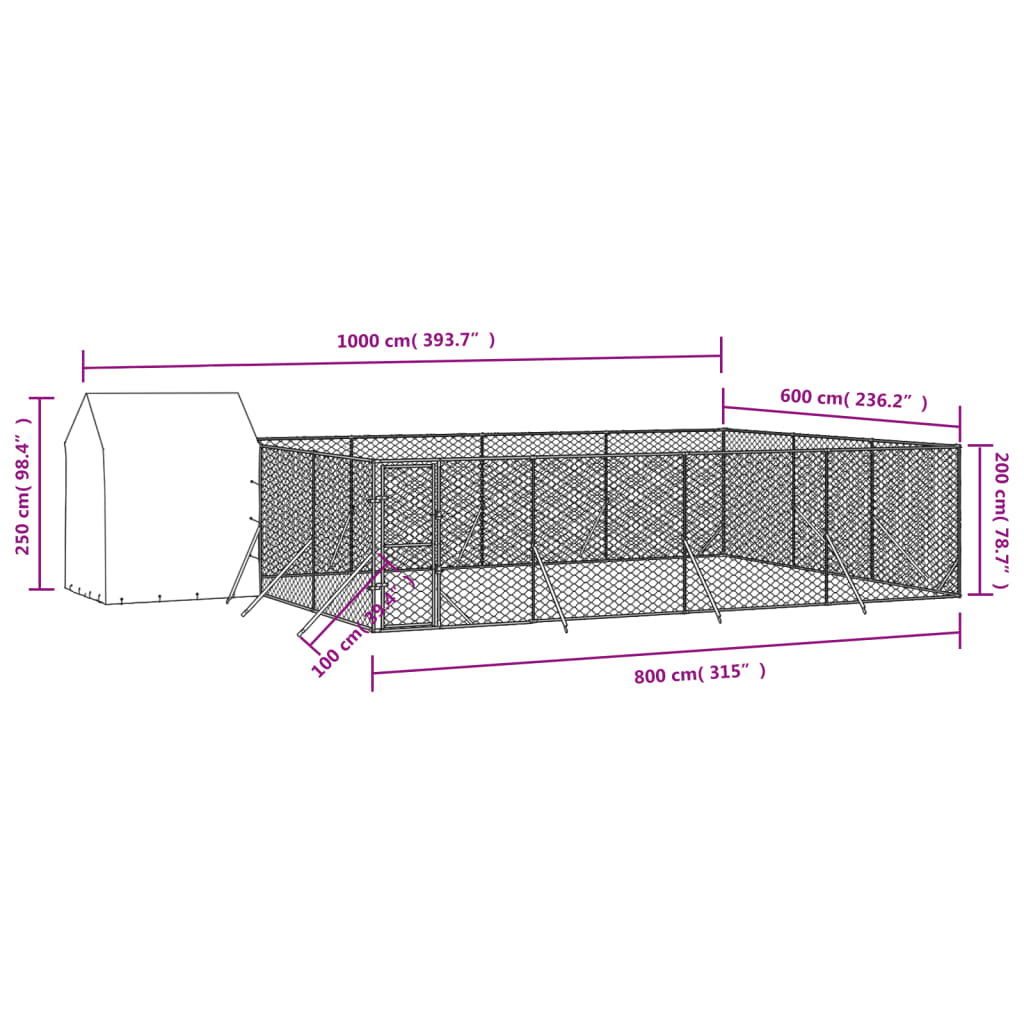 vidaXL Padoc exterior cu acoperiș argintiu 10x6x2,5 m oțel galvanizat