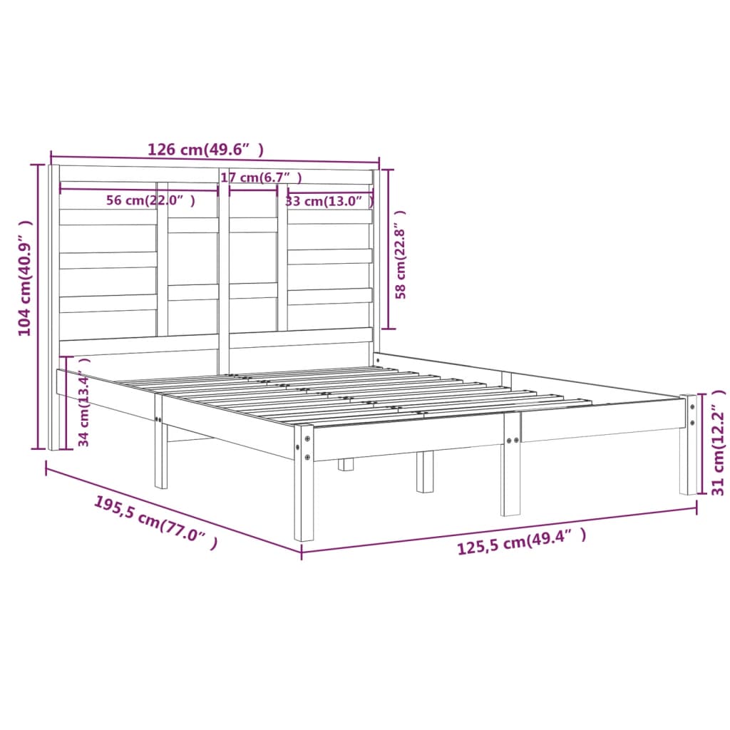 vidaXL Cadru de pat mic dublu, maro miere, 120x190 cm, lemn masiv