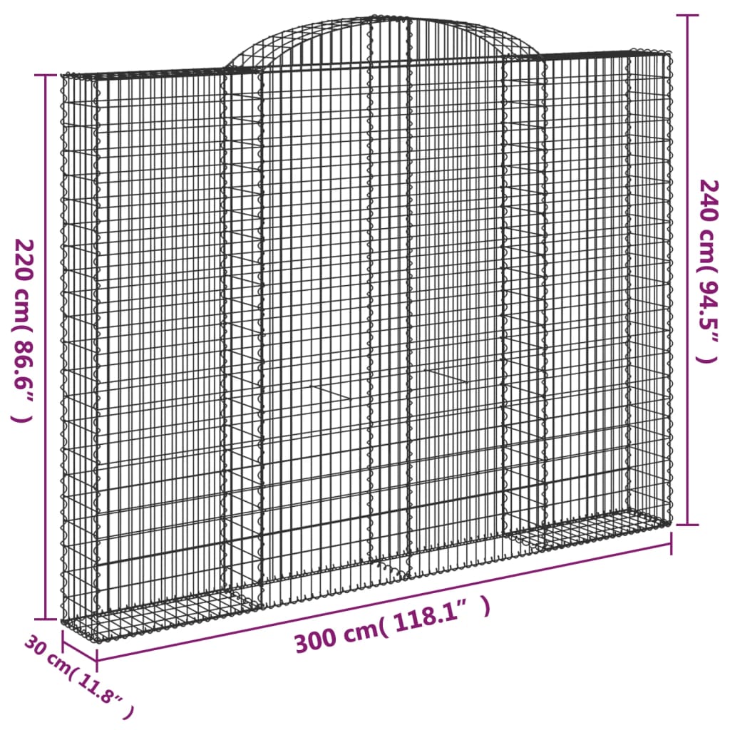 vidaXL Coșuri gabion arcuite 5 buc. 300x30x220/240 cm fier galvanizat