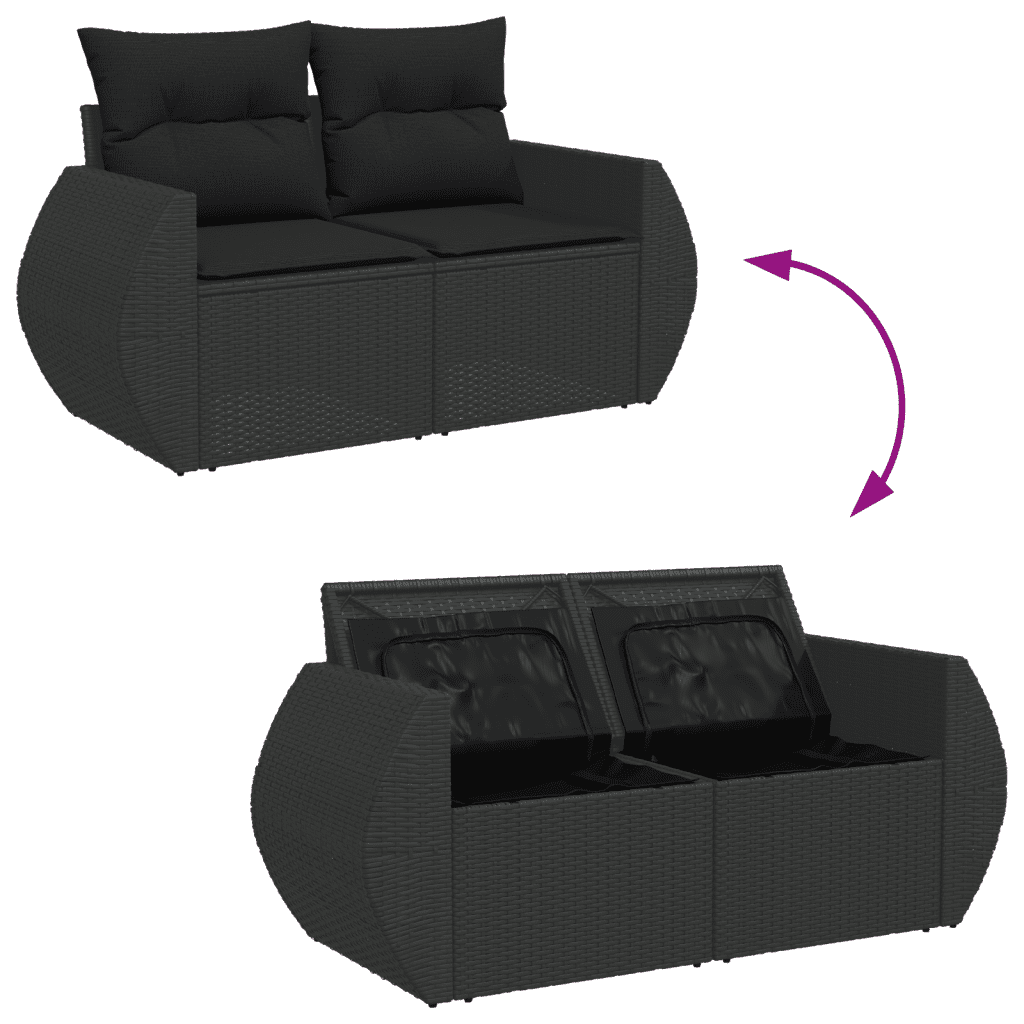 vidaXL Set canapele de grădină cu perne, 10 piese, negru, poliratan