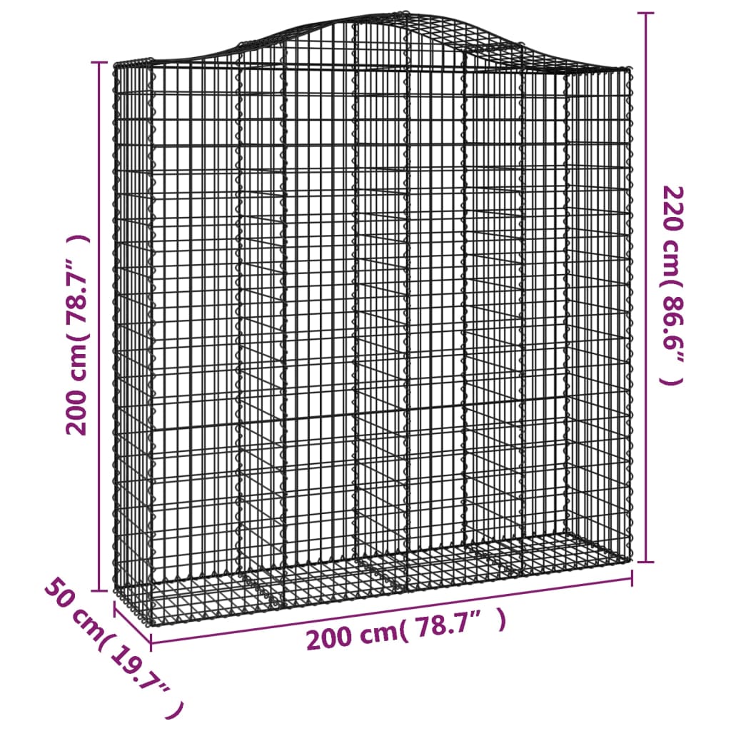 vidaXL Coșuri gabion arcuite, 2 buc 200x50x200/220 cm, fier galvanizat