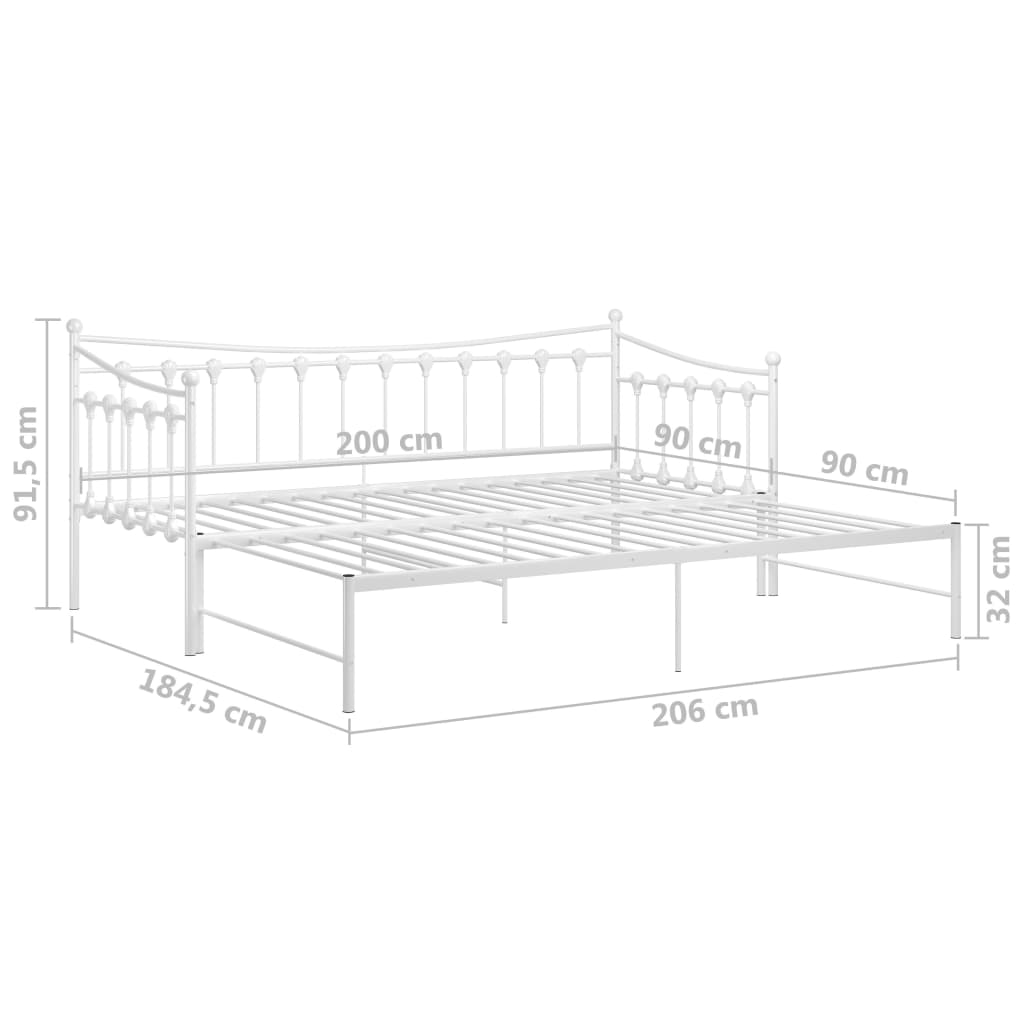 vidaXL Cadru pat canapea extensibilă, alb, 90x200 cm, metal