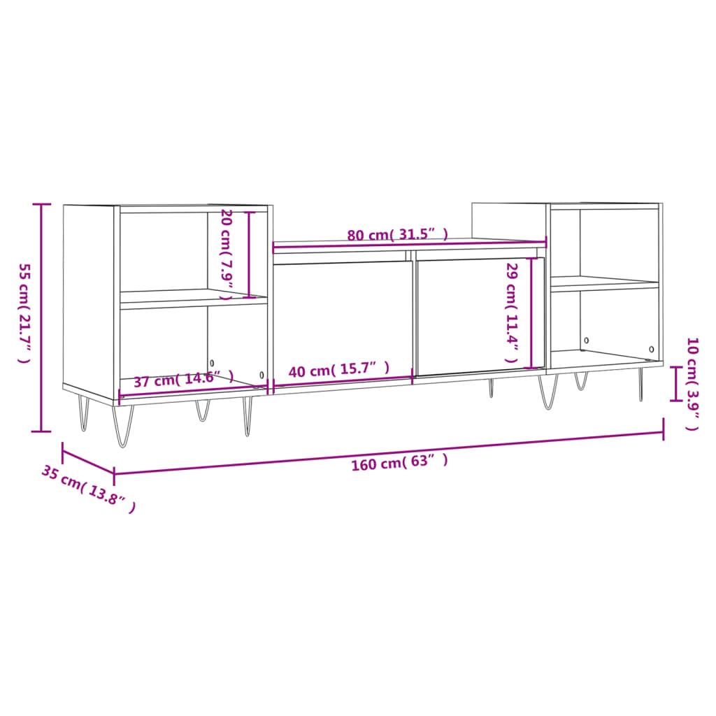 vidaXL Comodă TV, stejar sonoma, 160x35x55 cm, lemn prelucrat