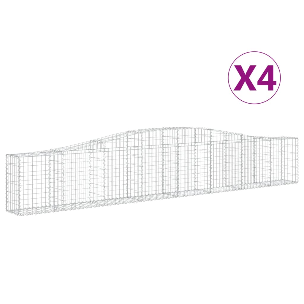 vidaXL Coșuri gabion arcuite 4 buc, 400x30x60/80 cm, fier galvanizat