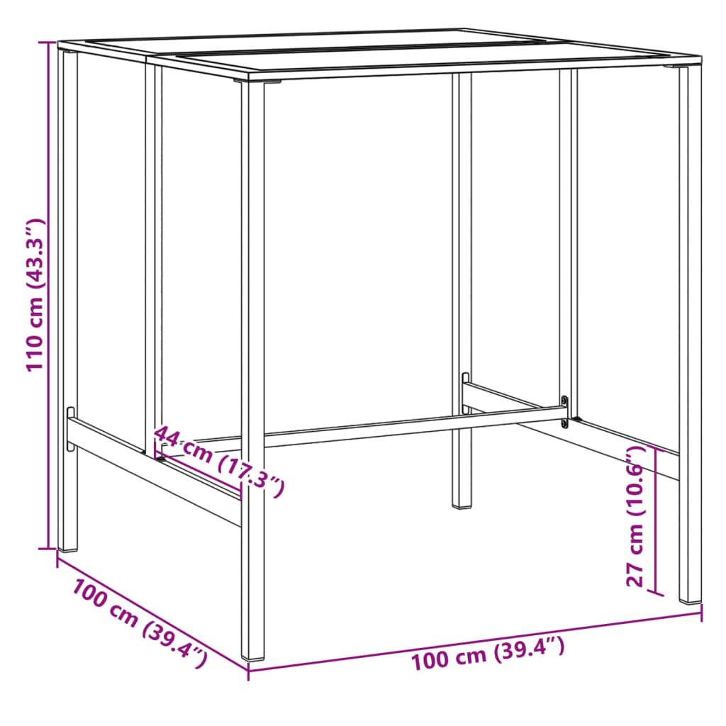 vidaXL Masă de bar, negru, 100x100x110 cm, oțel vopsit electrostatic