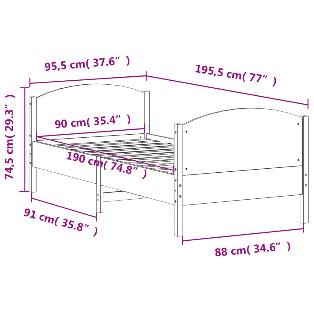 vidaXL Cadru pat fără saltea, 90x190 cm, lemn masiv de pin