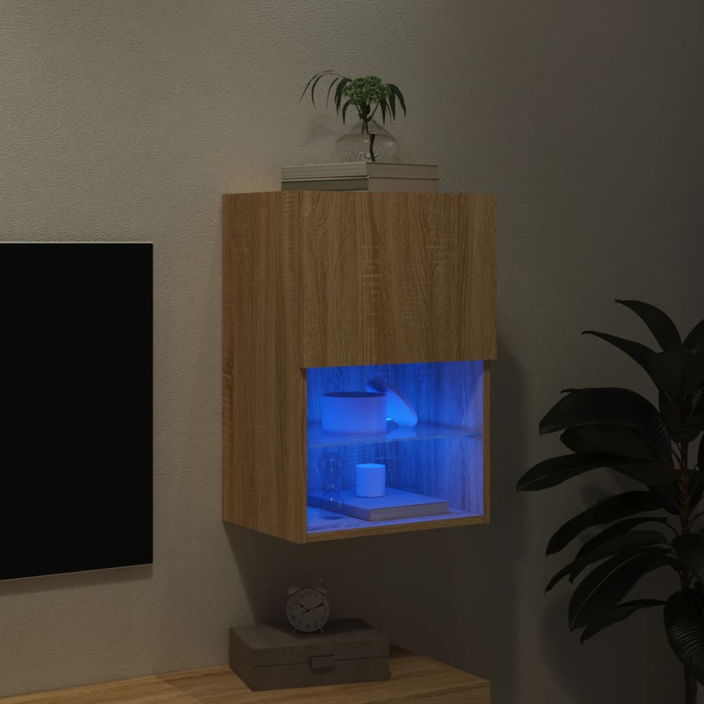 vidaXL Comodă TV cu lumini LED, stejar sonoma, 40,5x30x60 cm