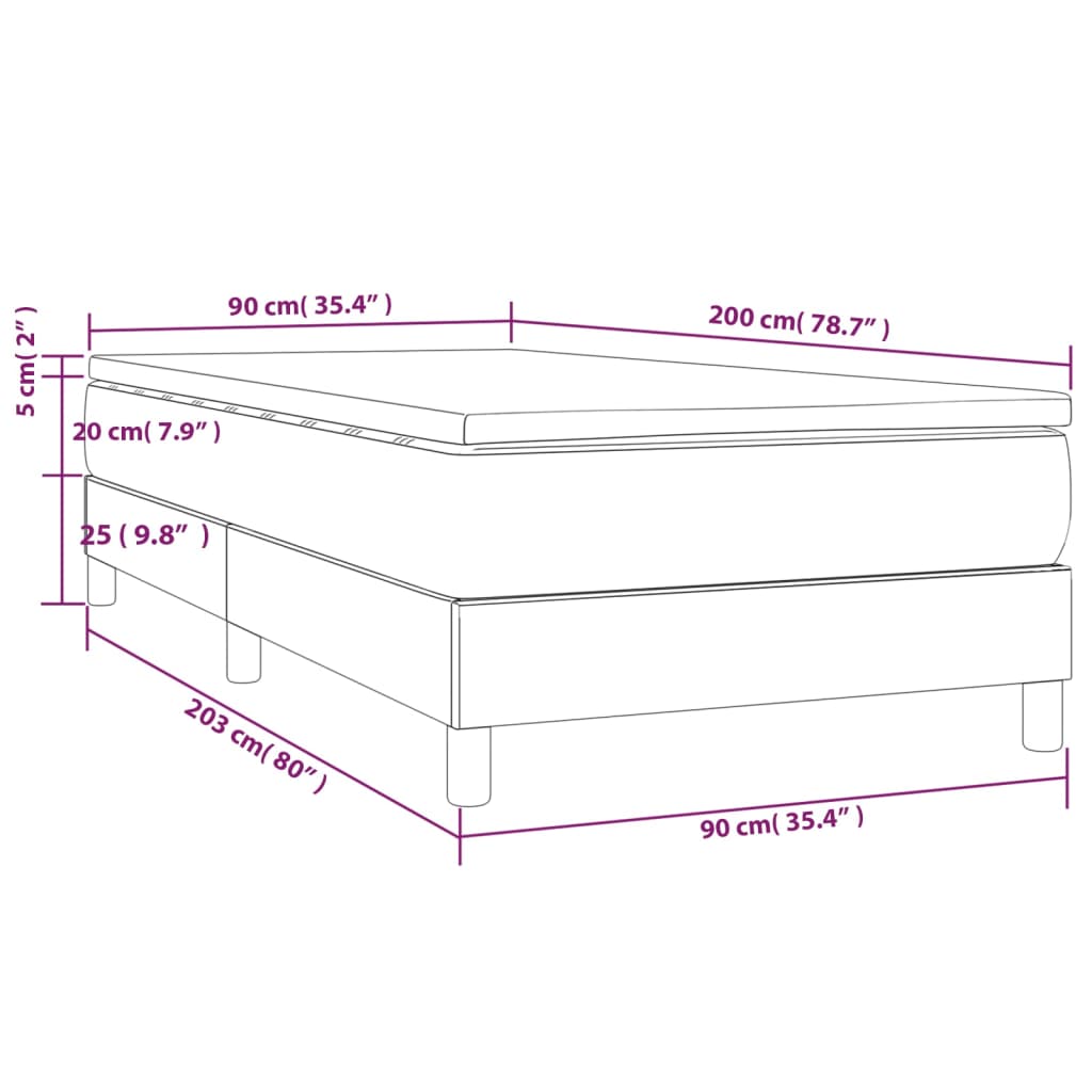 vidaXL Pat box spring cu saltea, gri închis, 90x200 cm, textil