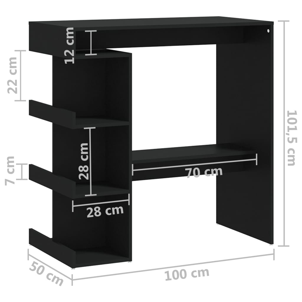 vidaXL Masă bar cu raft de depozitare, negru, 100x50x101,5 cm, PAL