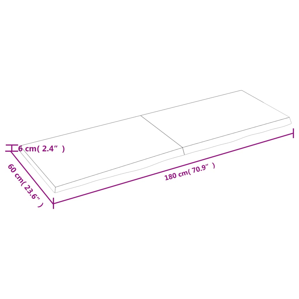 vidaXL Blat de baie, 180x60x(2-6) cm, lemn masiv netratat