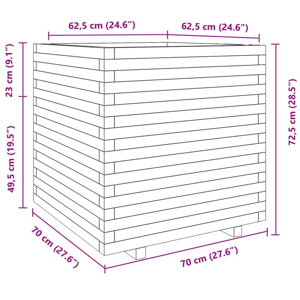 vidaXL Jardinieră de grădină, 70x70x72,5 cm, lemn de pin impregnat