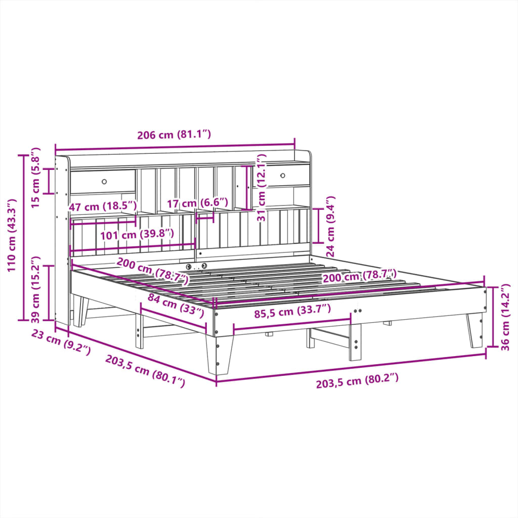 vidaXL Cadru de pat fără saltea, maro ceruit 200x200 cm lemn masiv pin