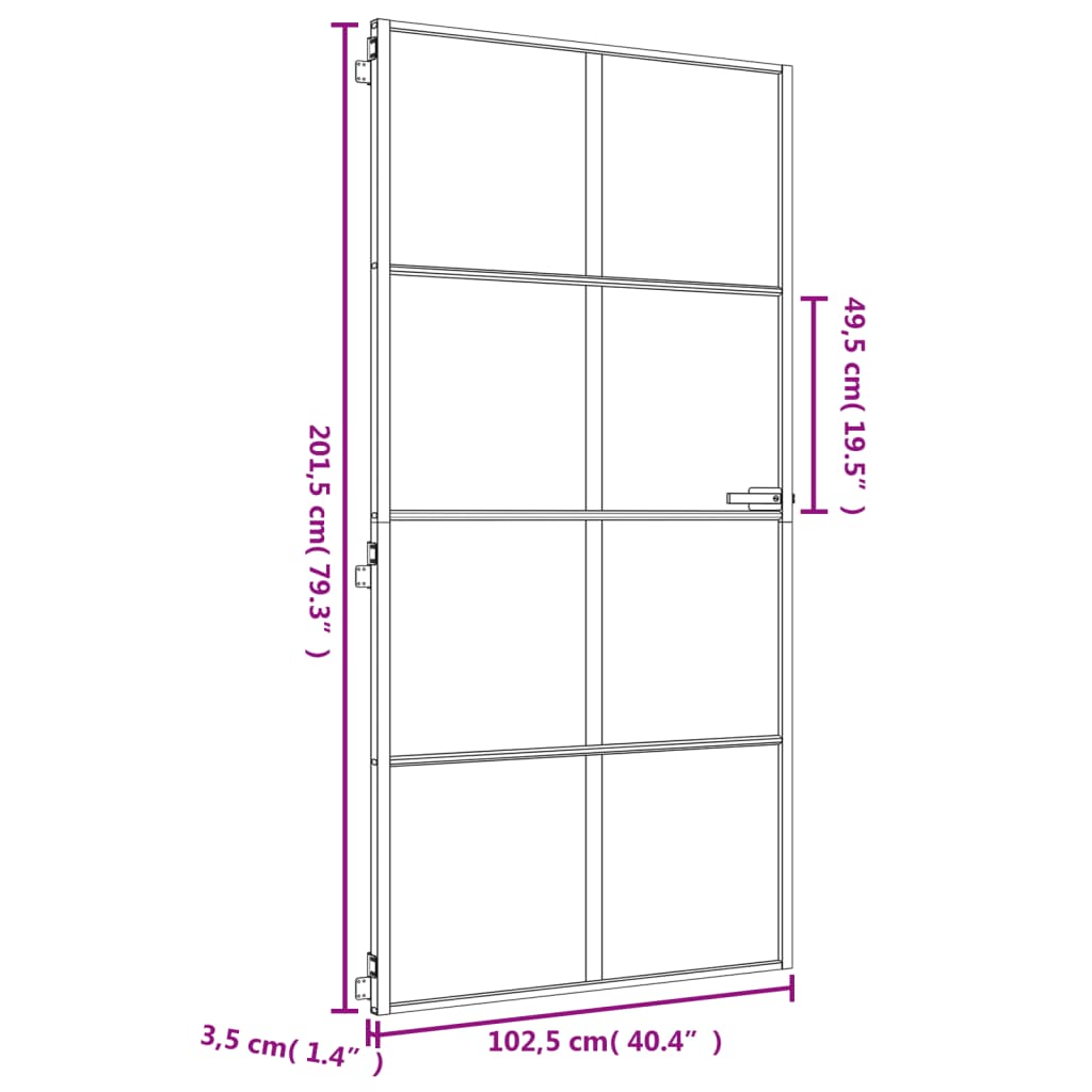 vidaXL Ușă interior Slim auriu 102,5x201,5cm sticlă temperată/aluminiu