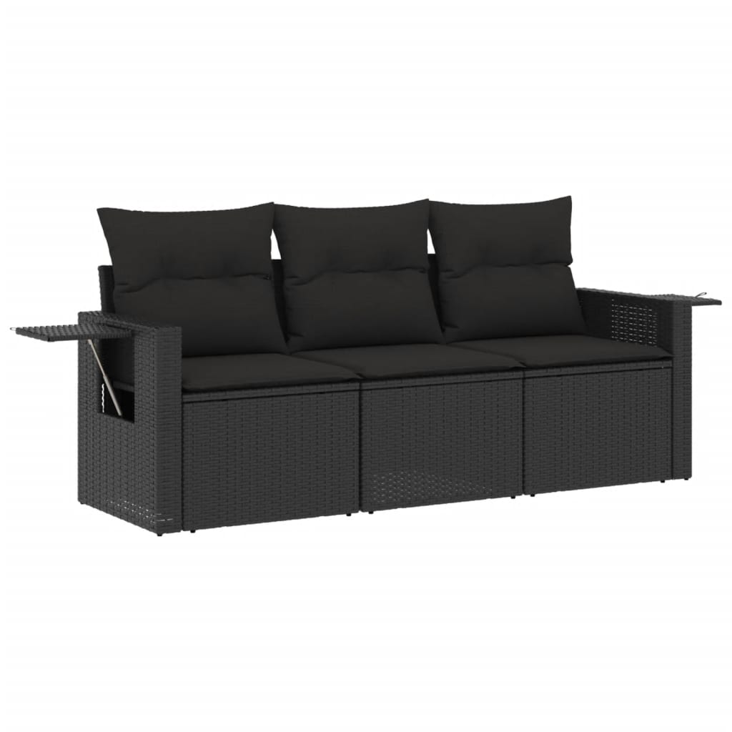 vidaXL Set mobilier de grădină cu perne, 3 piese, negru, poliratan