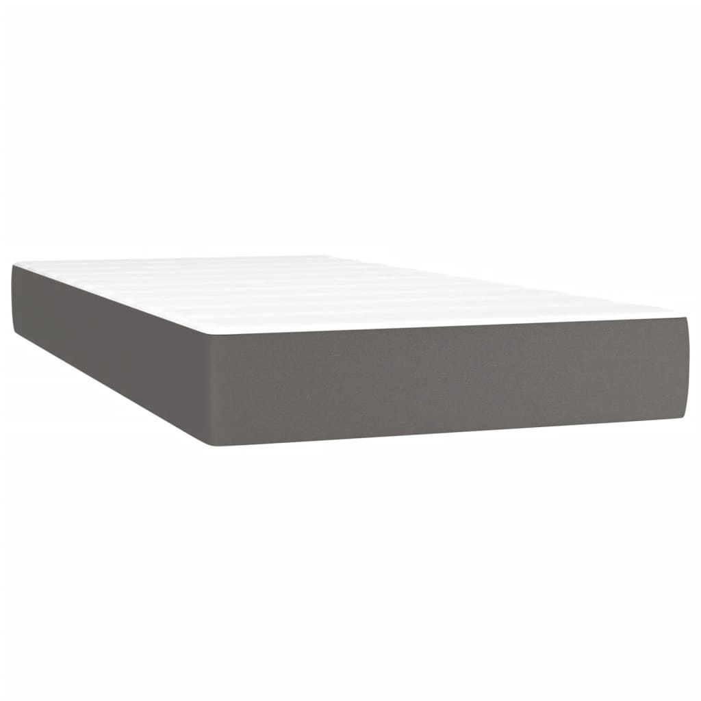 vidaXL Pat box spring cu saltea, gri, 90x200 cm, piele ecologică