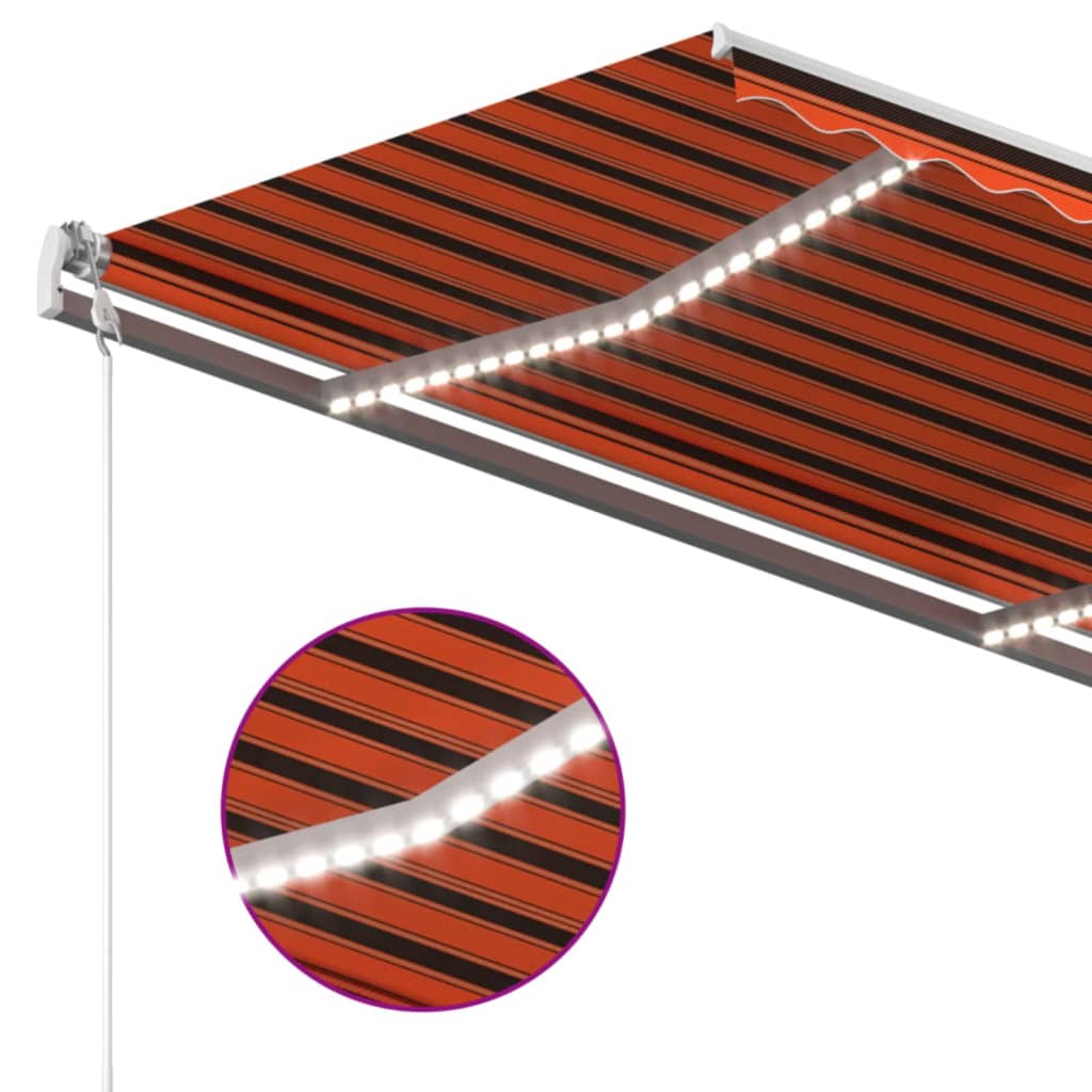 vidaXL Copertină retractabilă manual,LED, portocaliu/ maro, 450x350 cm