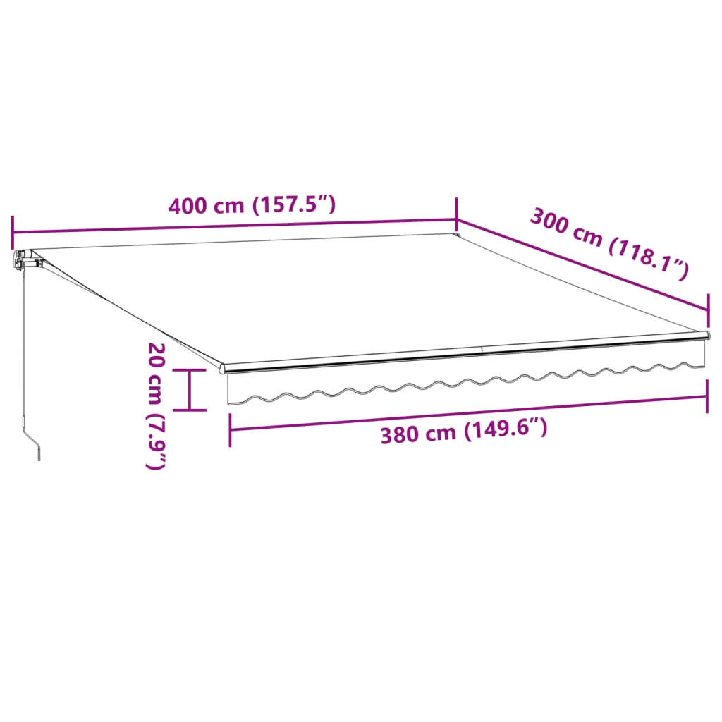 vidaXL Copertina retractabilă manual cu LED, vișiniu, 400x300 cm