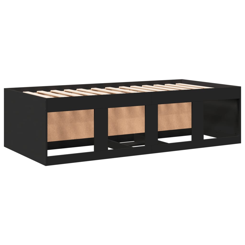 vidaXL Cadru pat de zi cu sertare, negru, 75x190 cm, lemn prelucrat