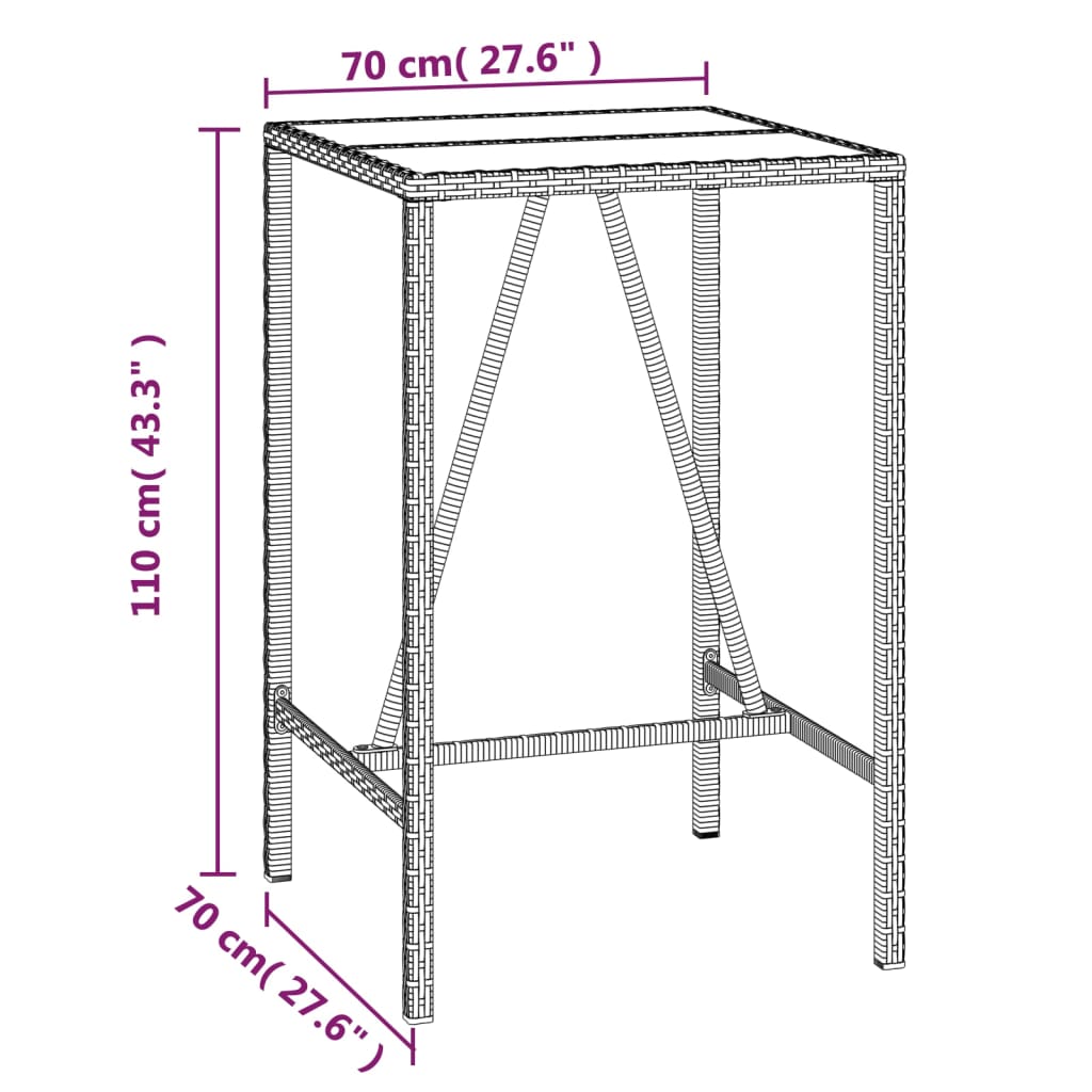 vidaXL Set mobilier bar de grădină cu perne, 3 piese, negru, poliratan