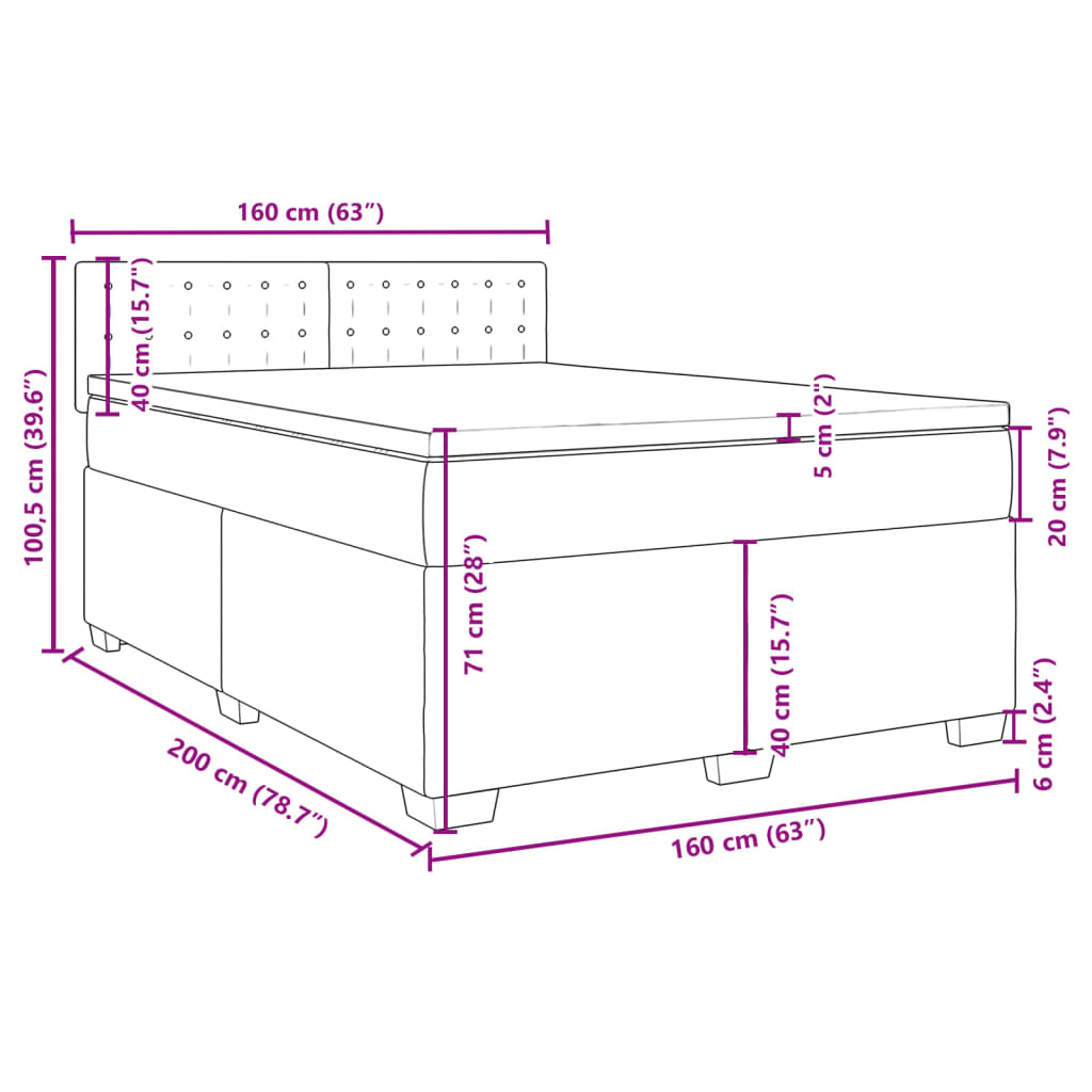 vidaXL Pat box spring cu saltea, gri închis, 160x200 cm, catifea