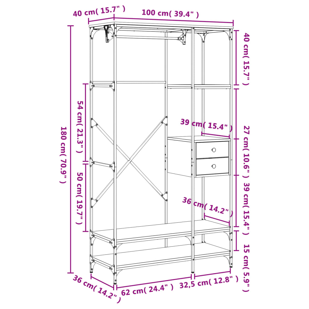 vidaXL Șifonier cu sertare stejar sonoma 100x40x180 cm lemn compozit