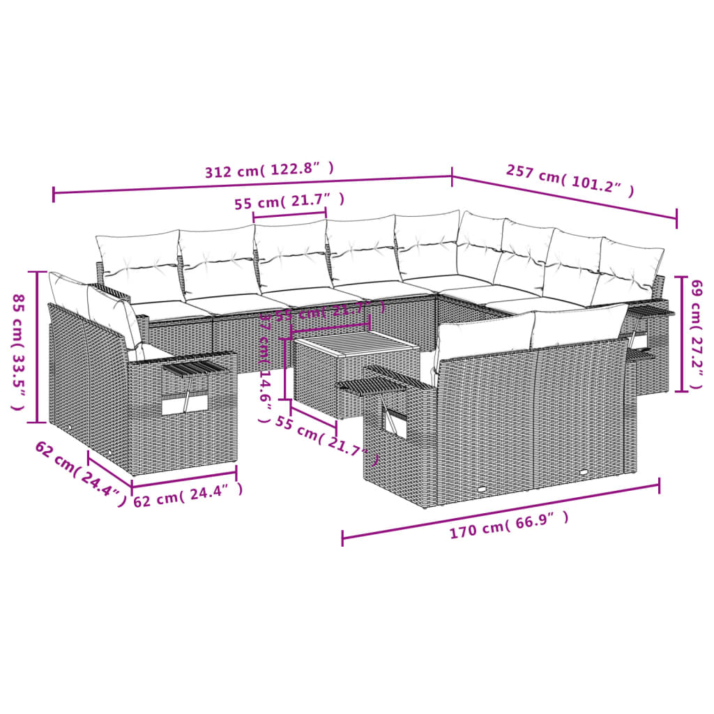 vidaXL Set mobilier de grădină cu perne, 13 piese, negru, poliratan