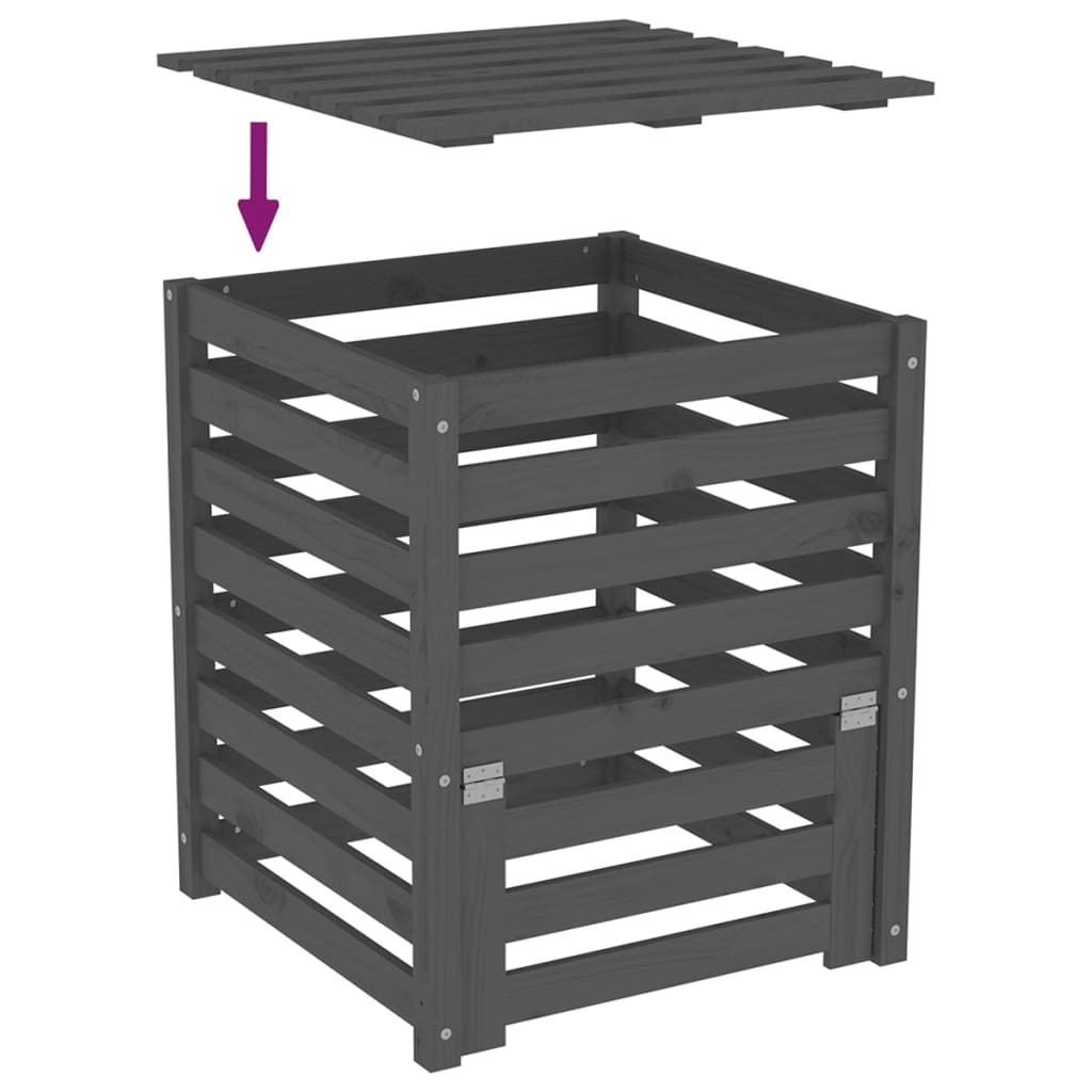 vidaXL Compostor, gri, 63,5x63,5x77,5 cm, lemn masiv de pin
