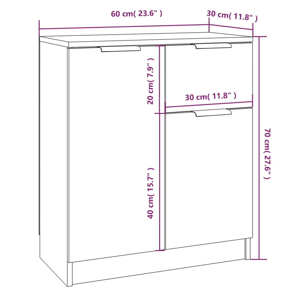 vidaXL Servante, 2 piese, alb, 60x30x70 cm, lemn prelucrat